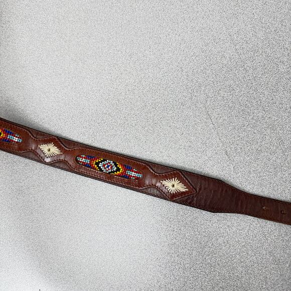 REI Beaded Leather Belt 30 Brown Colorful Stitched Western Southwest *No Buckle - Picture 5 of 11